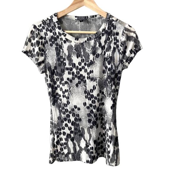 Express Rayon Short Sleeve Animal Print Top - Black Cream - Small - Picture 1 of 7